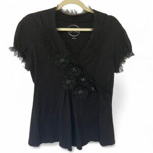 INC Embellished Floral Beaded Y2K Fairy Whimsygoth Short Sleeve Top